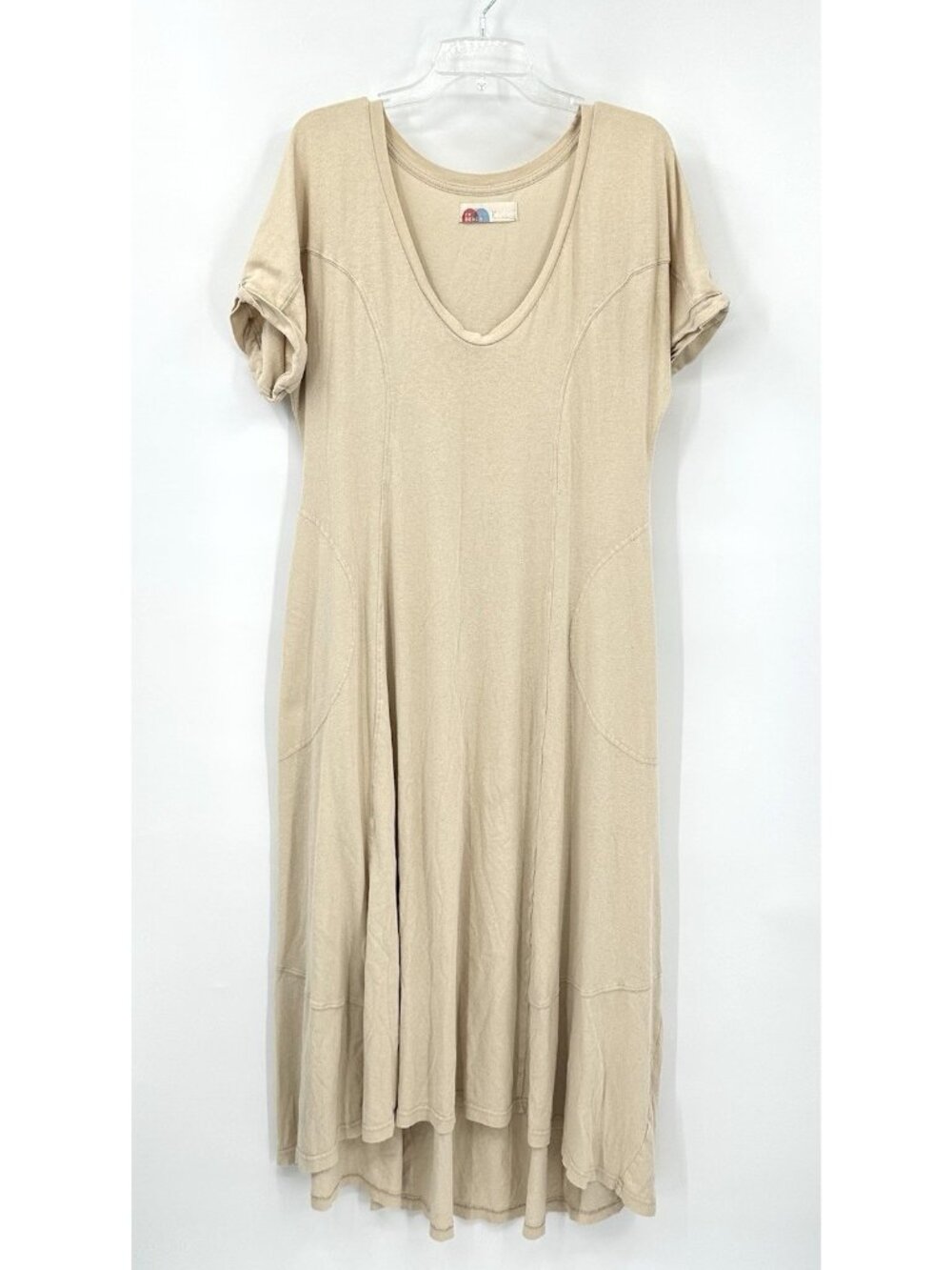 Free People Beach Meadow Tee Dress maxi cream LARGE boho retro chic summer vacay - Picture 2 of 13